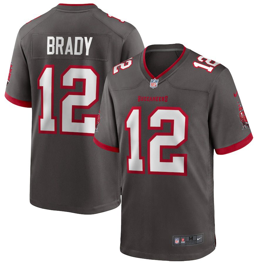Men Tampa Bay Buccaneers #12 Tom Brady Nike Pewter Alternate Game NFL Jersey->tampa bay buccaneers->NFL Jersey